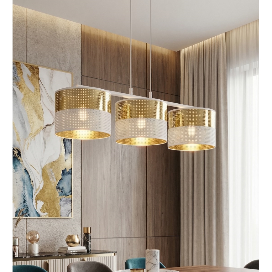 Lestenec na kablu LUX 3xE27/15W/230V bela/zlata