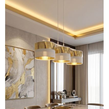 Lestenec na kablu LUX 3xE27/15W/230V bela/zlata