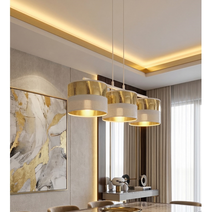 Lestenec na kablu LUX 3xE27/15W/230V bela/zlata