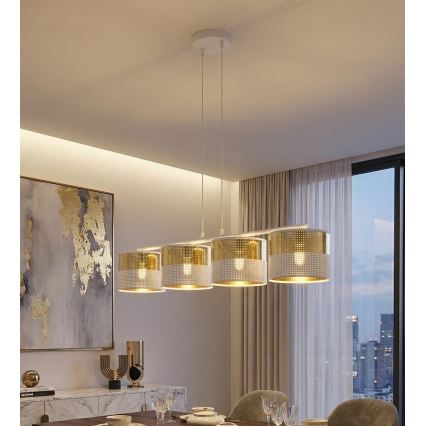Lestenec na kablu LUX 4xE27/15W/230V bela/zlata