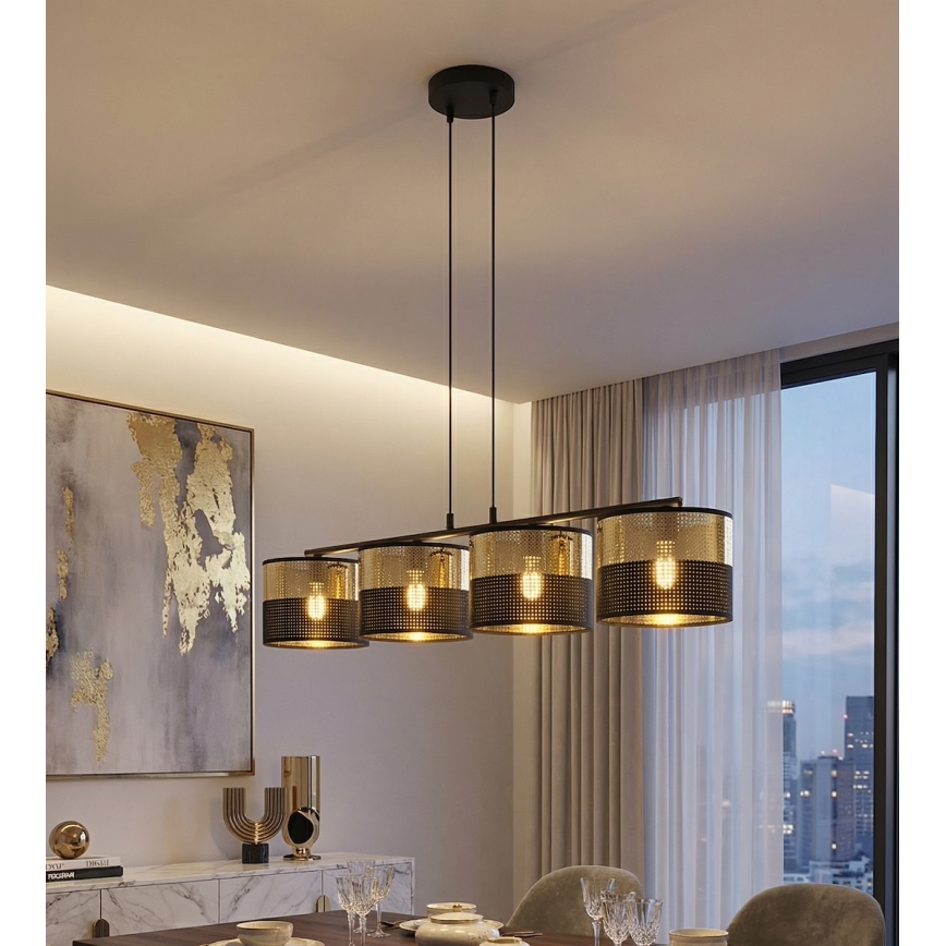 Lestenec na kablu LUX 4xE27/15W/230V črna/zlata