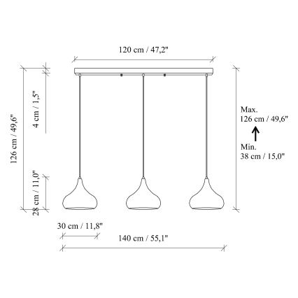 Lestenec na kablu MUBA 3xE27/40W/230V bakren