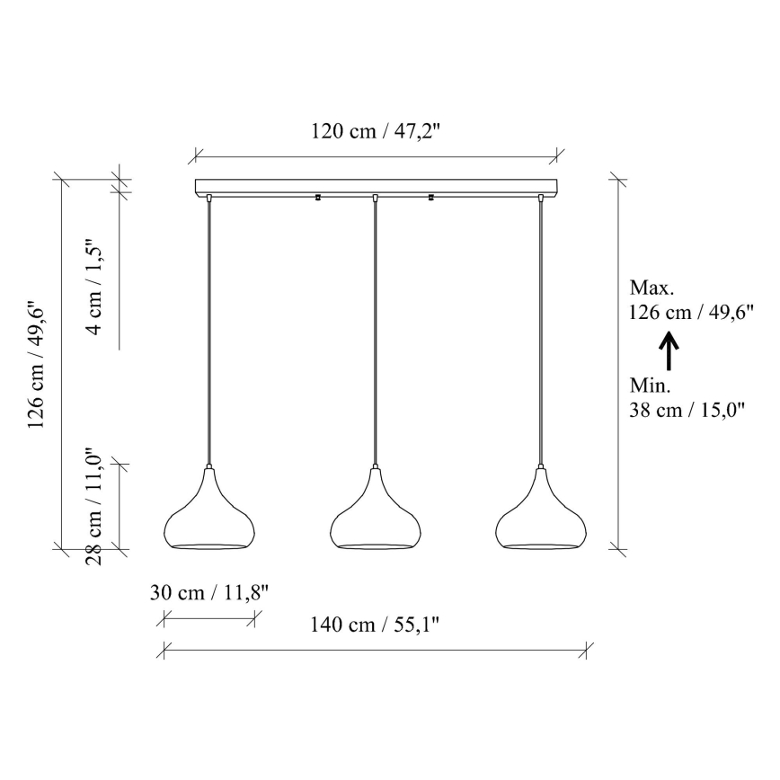 Lestenec na kablu MUBA 3xE27/40W/230V bakren