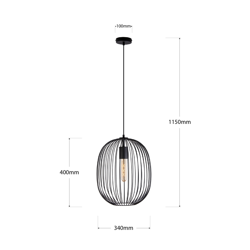 Lestenec na kablu OVELLA 1xE27/15W/230V Ø 34 cm črn