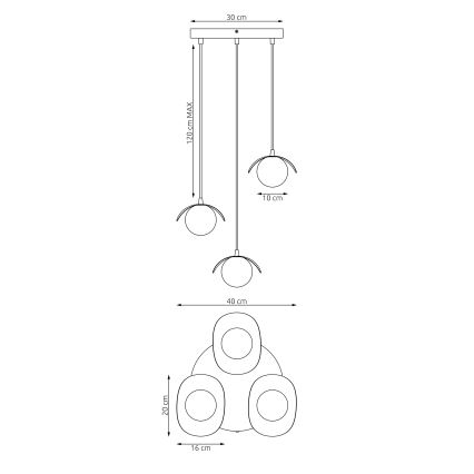 Lestenec na kablu RITUAL 3xG9/8W/230V črn