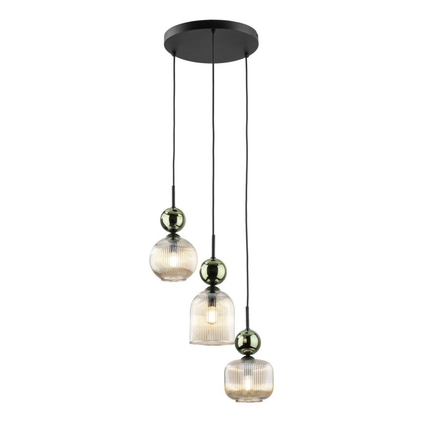 Lestenec na kablu SOPHIA 3xE14/10W/230V črna/zelena/dimno bež