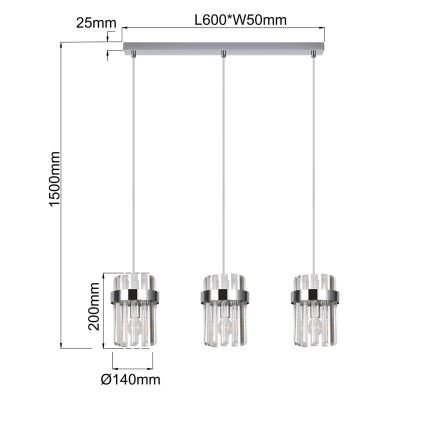 Lestenec na kablu VETRO 3xE14/10W/230V sijajni krom