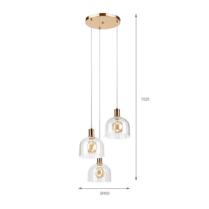 Lestenec na kablu VIVE 3xE27/15W/230V v zlati barvi