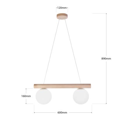 Lestenec na kablu WOODSTOCK 2xE27/15W/230V les/krem