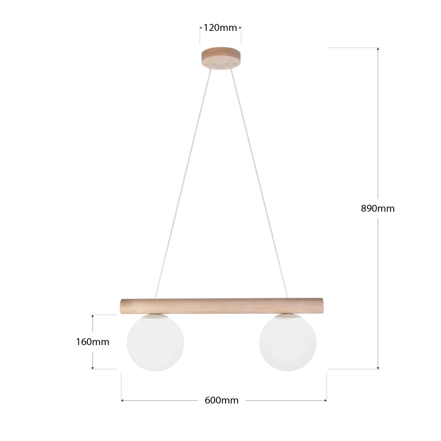 Lestenec na kablu WOODSTOCK 2xE27/15W/230V les/krem