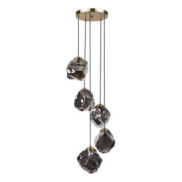 Lestenec na lanku CRISTAL 5xE14/15W/230V medenina/dimna črna