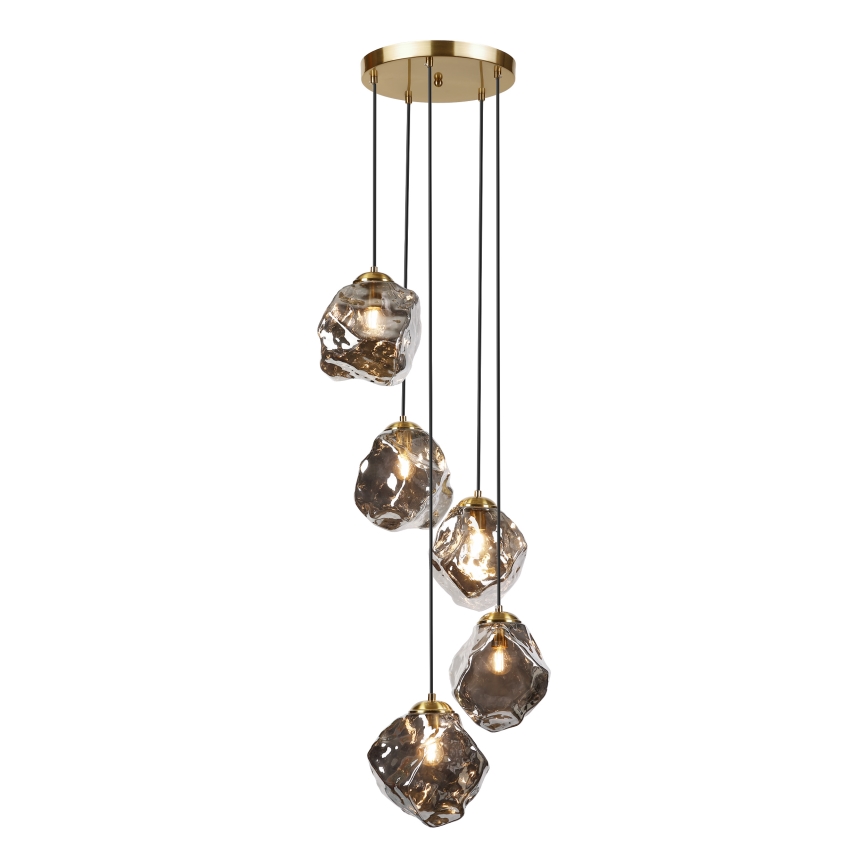 Lestenec na lanku CRISTAL 5xE14/15W/230V medenina/dimna črna
