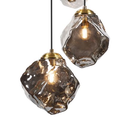 Lestenec na lanku CRISTAL 5xE14/15W/230V medenina/dimna črna