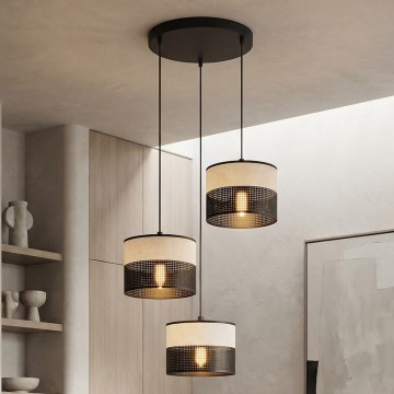 Lestenec na lanku KARBON 3xE27/15W/230V črna/siva