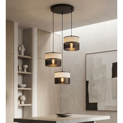 Lestenec na lanku KARBON 3xE27/15W/230V črna/siva