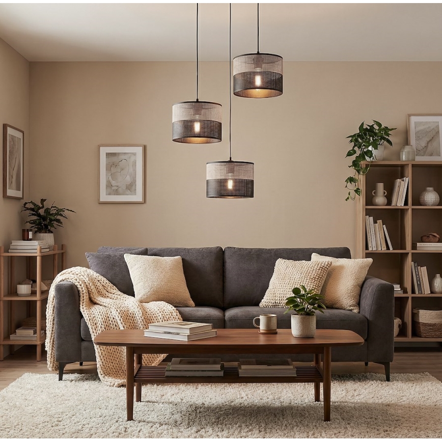 Lestenec na lanku KARBON 3xE27/15W/230V črna/siva