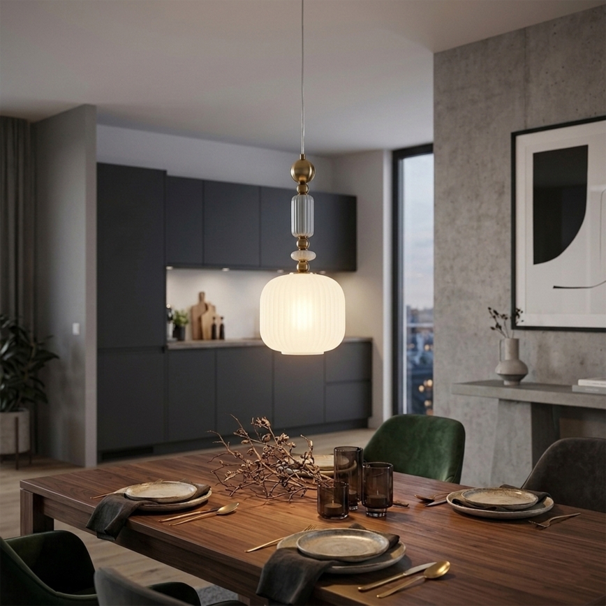 Lestenec na lanku ROYAL 1xE27/15W/230V zlata/bela