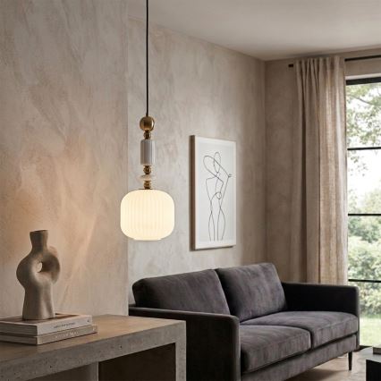 Lestenec na lanku ROYAL 1xE27/15W/230V zlata/bela