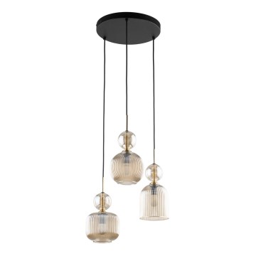 Lestenec na lanku SOPHIA 3xE14/10W/230V črna/dimljena bež