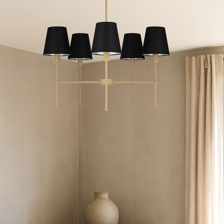 Lestenec na palici MADELA 5xE14/40W/230V črn/bež