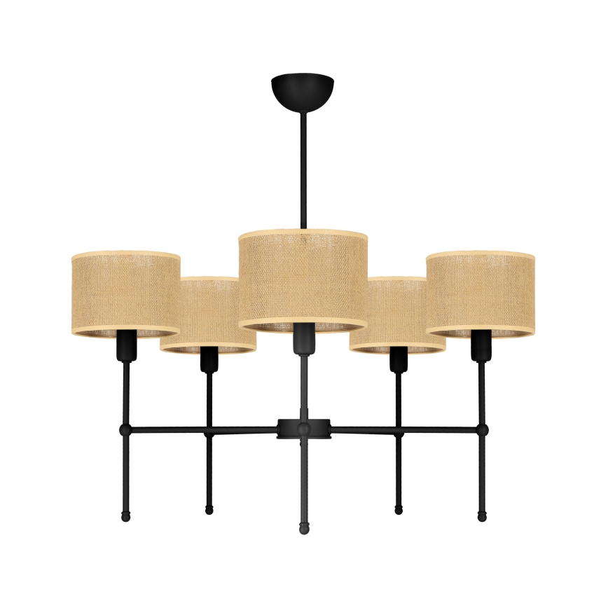 Lestenec na palici MADELA 5xE14/40W/230V juta/črna