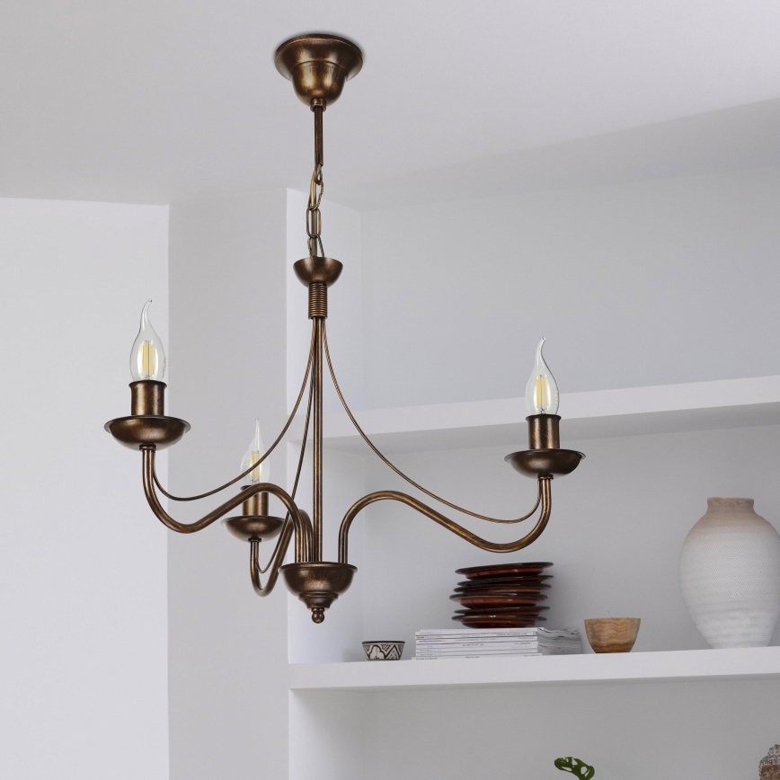 Lestenec na verigi ANTON 3xE14/15W/230V v bronzni barvi