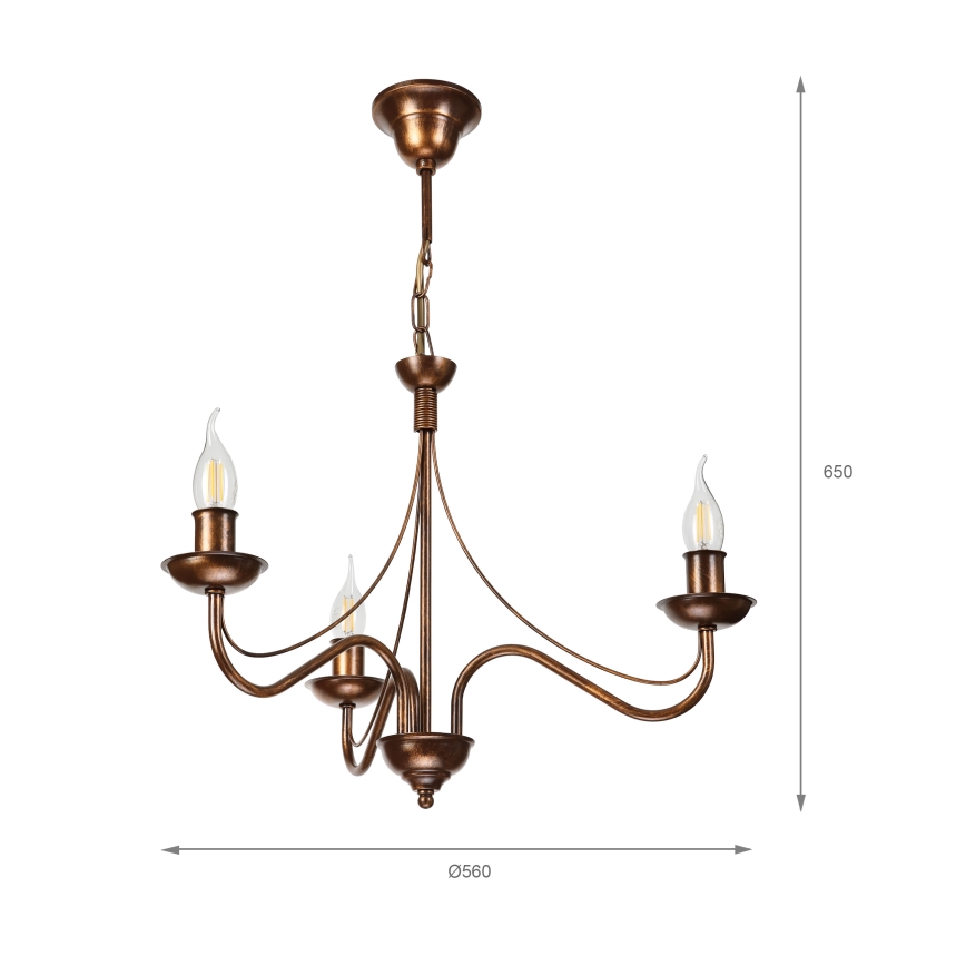 Lestenec na verigi ANTON 3xE14/15W/230V v bronzni barvi