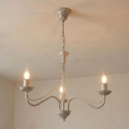 Lestenec na verigi ANTON 3xE14/60W/230V, bela patina