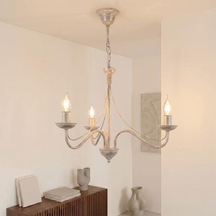 Lestenec na verigi ANTON 3xE14/60W/230V, bela patina
