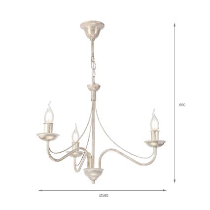 Lestenec na verigi ANTON 3xE14/60W/230V, bela patina