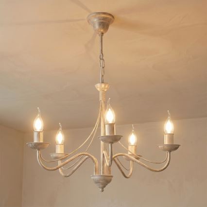 Lestenec na verigi ANTON 5xE14/60W/230V bela patina