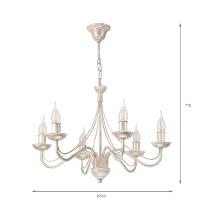 Lestenec na verigi ANTON 6xE14/60W/230V bela patina