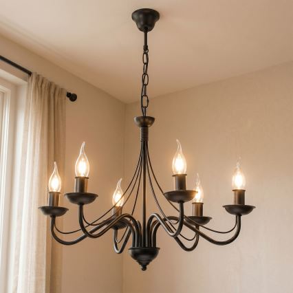 Lestenec na verigi ANTON 6xE14/60W/230V črn