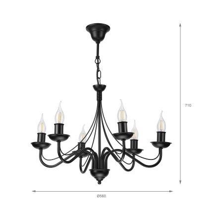 Lestenec na verigi ANTON 6xE14/60W/230V črn