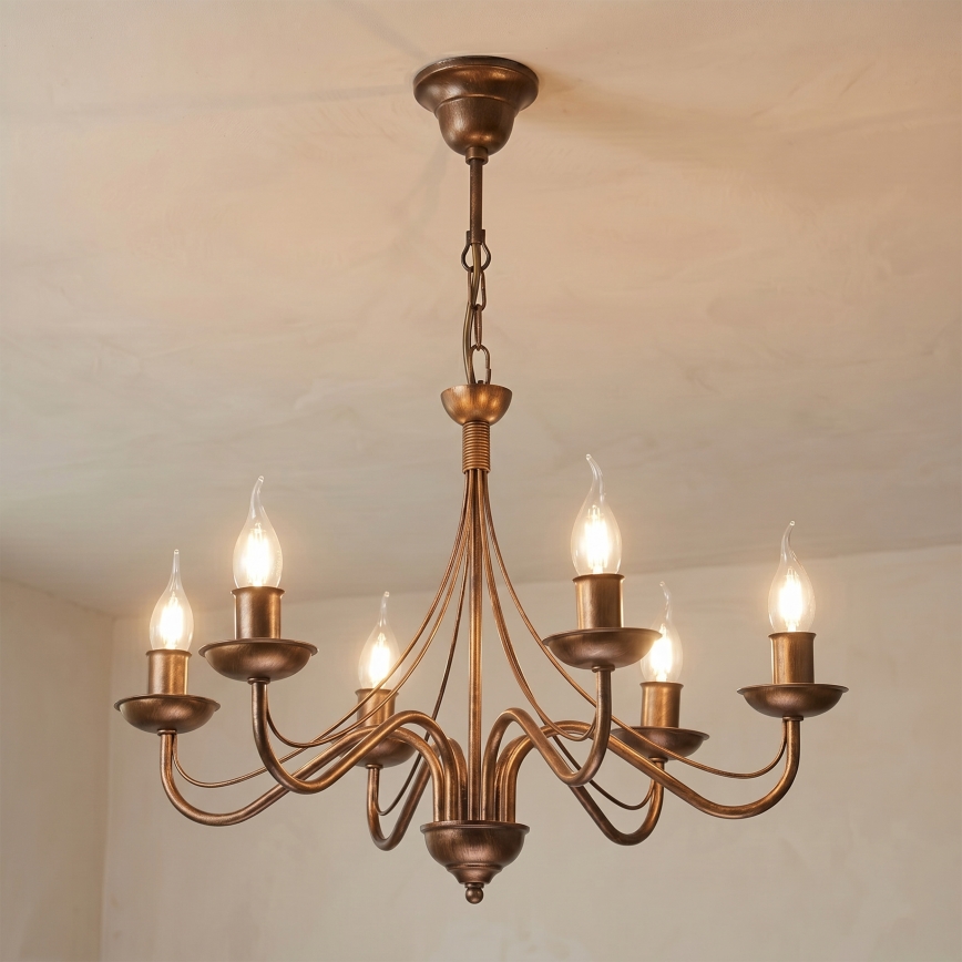 Lestenec na verigi ANTON 6xE14/60W/230V v bronzani barvi
