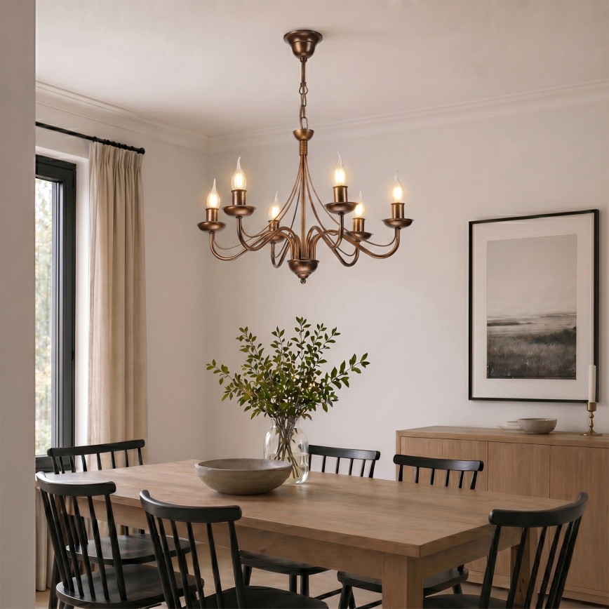 Lestenec na verigi ANTON 6xE14/60W/230V v bronzani barvi