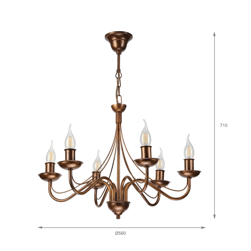Lestenec na verigi ANTON 6xE14/60W/230V v bronzani barvi