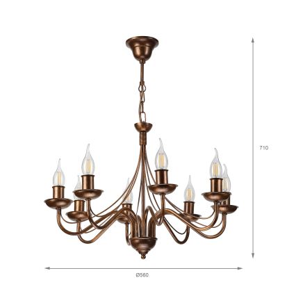 Lestenec na verigi ANTON 8xE14/60W/230V bronast