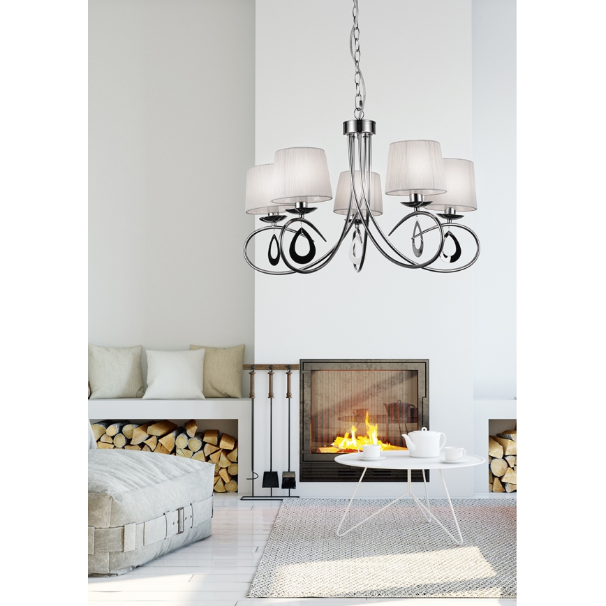 Lestenec na verigi ARNIKA 5xE14/40W/230V mat krom/belo