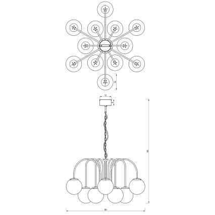 Lestenec na verigi CAMBRIDGE 12xE14/60W/230V črna/medenina