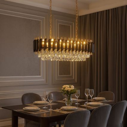 Lestenec na verigi CRISTAL 10xE14/10W/230V črna/zlata