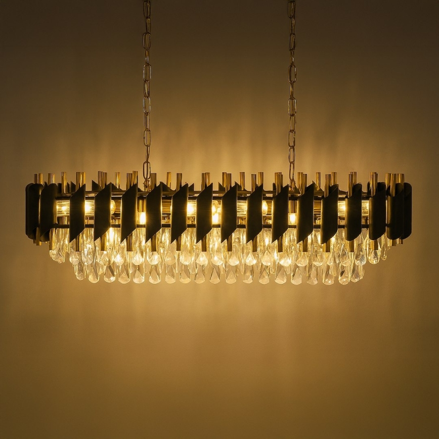 Lestenec na verigi CRISTAL 10xE14/10W/230V črna/zlata