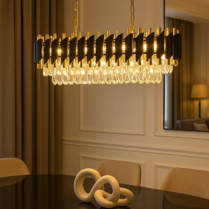 Lestenec na verigi CRISTAL 10xE14/10W/230V črna/zlata