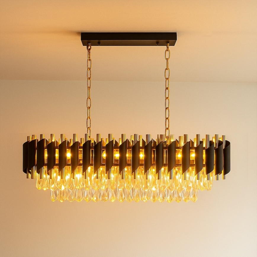 Lestenec na verigi CRISTAL 10xE14/10W/230V črna/zlata