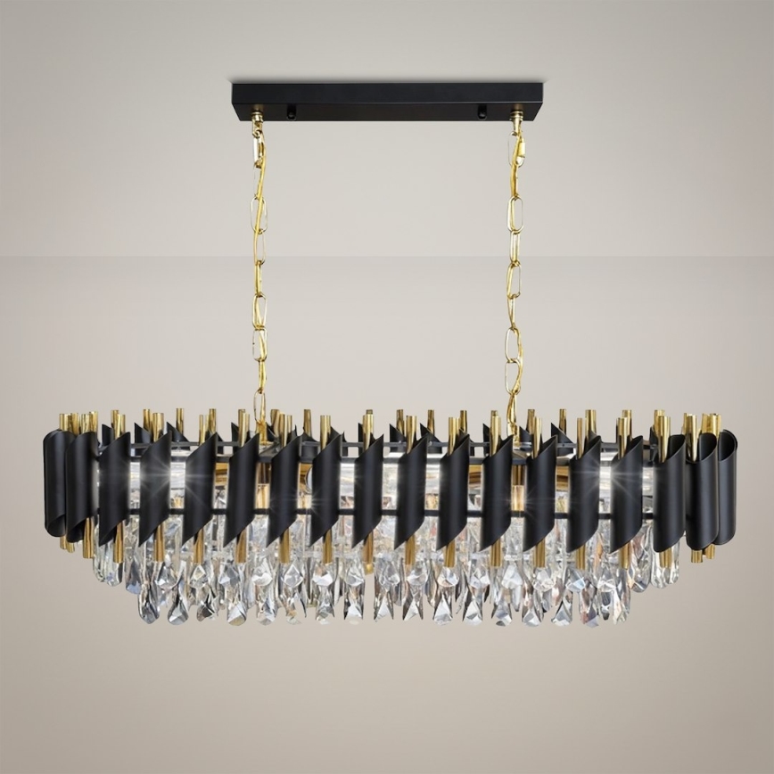 Lestenec na verigi CRISTAL 10xE14/10W/230V črna/zlata