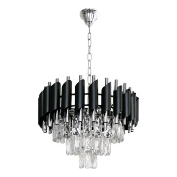 Lestenec na verigi CRISTAL 5xE14/10W/230V črna/matni krom
