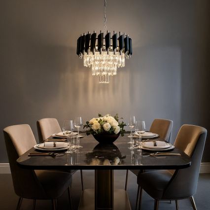 Lestenec na verigi CRISTAL 5xE14/10W/230V črna/matni krom