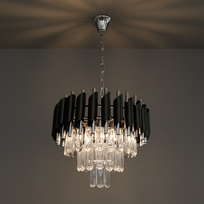 Lestenec na verigi CRISTAL 5xE14/10W/230V črna/matni krom