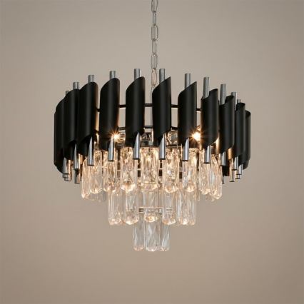 Lestenec na verigi CRISTAL 5xE14/10W/230V črna/matni krom