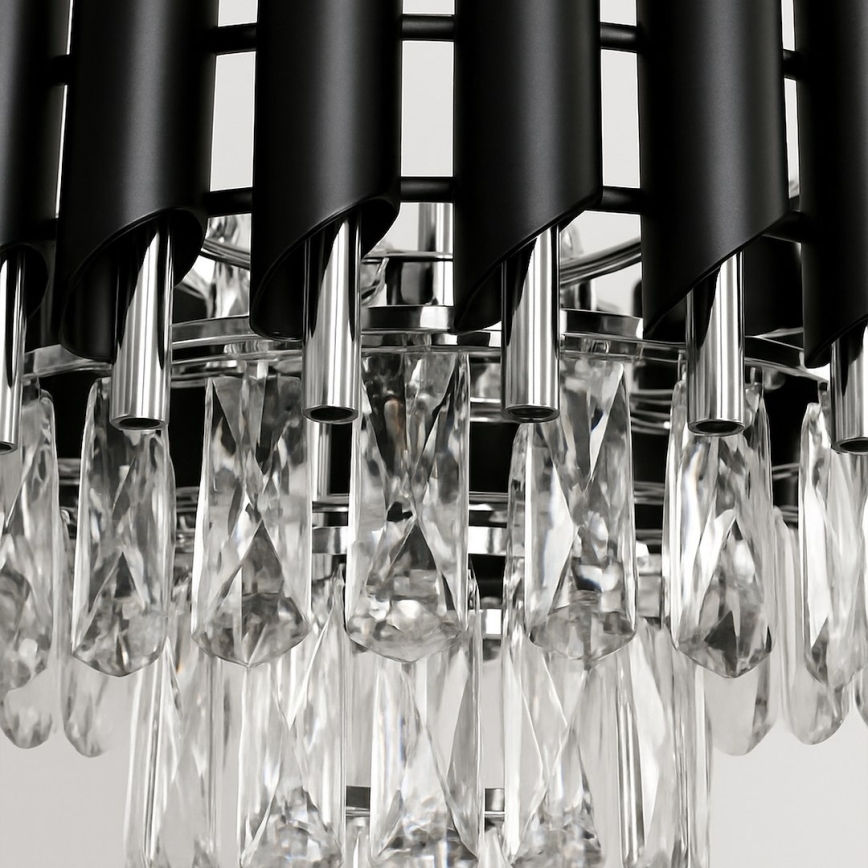 Lestenec na verigi CRISTAL 5xE14/10W/230V črna/matni krom